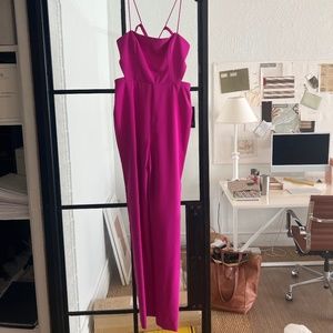 Aidan by Aidan Mattox Magenta Crepe Cutout Jumpsuit
